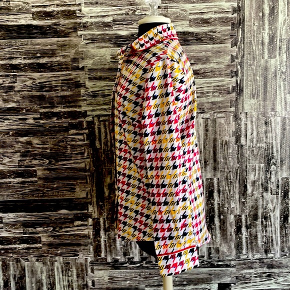 Vicky and Lukas Houndstooth Button Down Top Medium Red/yellow/blue/black/white - Picture 4 of 9
